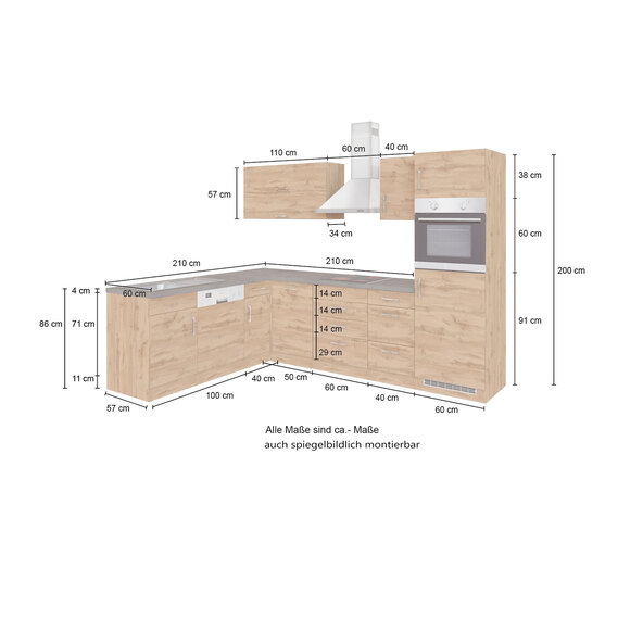 Held Möbel Porto Winkel-Küche, 210 x 270 cm | ALDI ONLINESHOP | L-Küchen