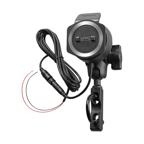 Das Motorrad-Navi Rider mit Touchscreen ist auf einer Halterung montiert. Die Display-Oberfläche zeigt eine Navigationsansicht mit Karte und Routeninformationen.