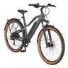 Dunkelgraues Stack Sport E-SUV Bike 29" mit orangenen Akzenten und Federgabel steht auf einem neutralen Hintergrund, freigestellt.