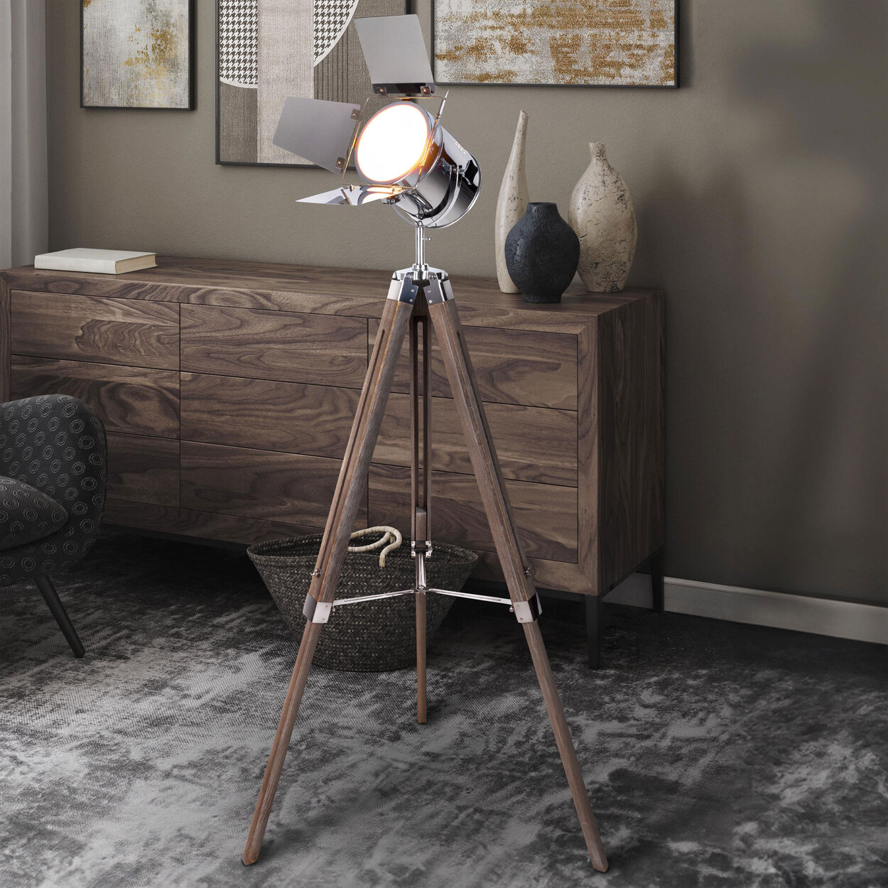 Näve DreibeinStehlampe Holly E27 Holz/Metall ALDI