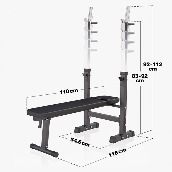Hantelbank schwarz mit Langhantelset 100kg