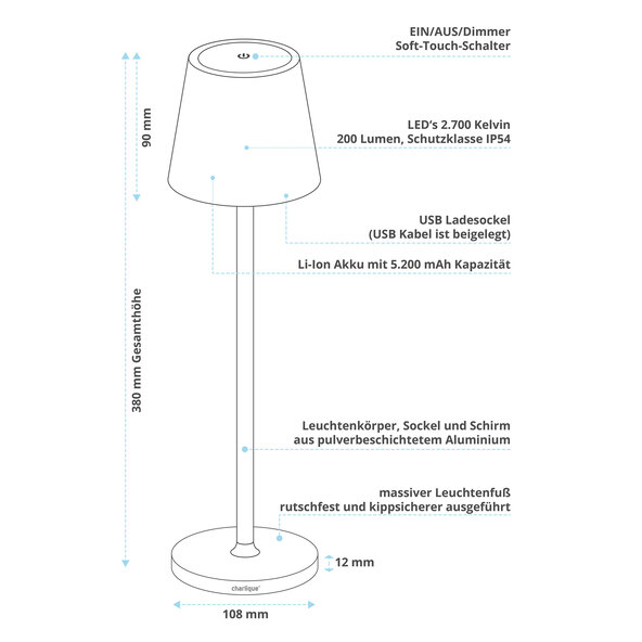 LED-Akku-Tischlampe Dinner Light classic, braun