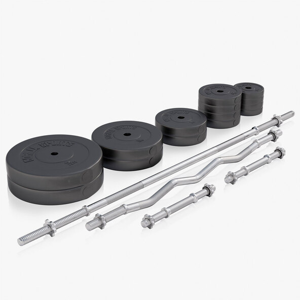 Hantelbank schwarz mit Langhantelset 100kg
