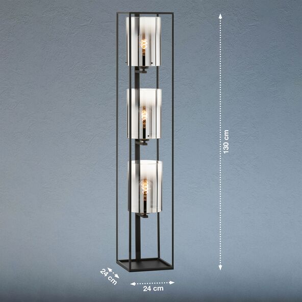Stehleuchte Samu Stahl/Rauchglas E27, 3-flammig