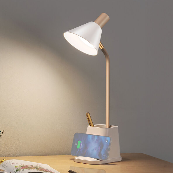LED-Schreibtischlampe mit Wireless Charging, weiß