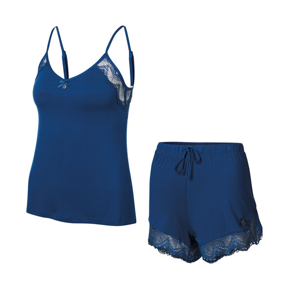 Damen Sommer Shorty Pyjama, navy, L