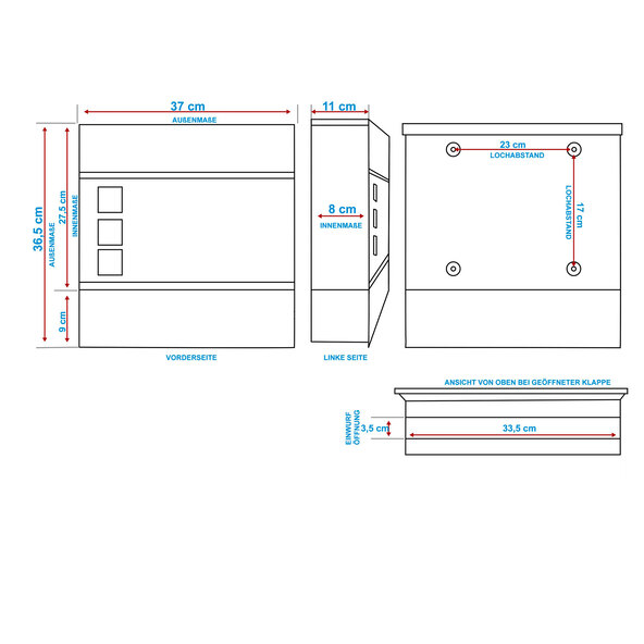Designer Briefkasten mit Sichtfenster, anthrazit