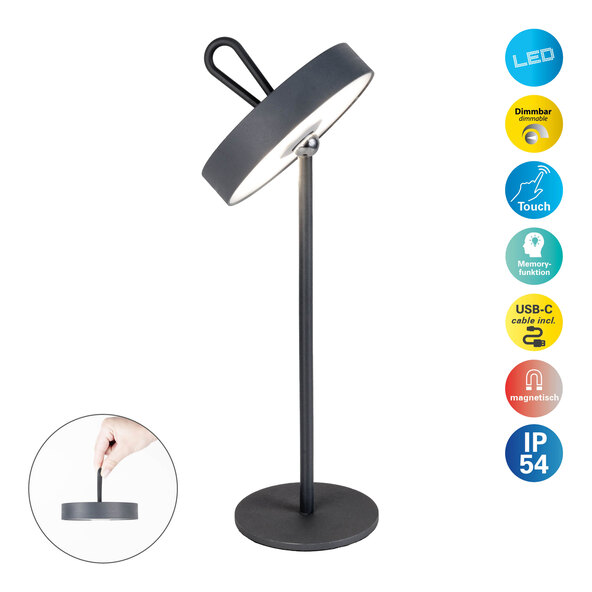 LED-Akku-Tischlampe ELLA, grau