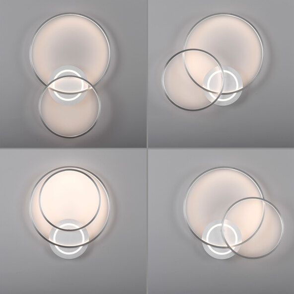 Alufarbene, runde LED-Deckenleuchte ASMINA mit schmalem Rand und zentraler, runder Lichtfläche, die ein helles, gleichmäßiges Licht abstrahlt.