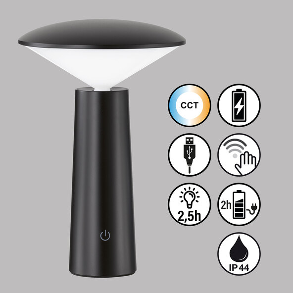 LED-Akku-Tischleuchte Pinto, schwarz
